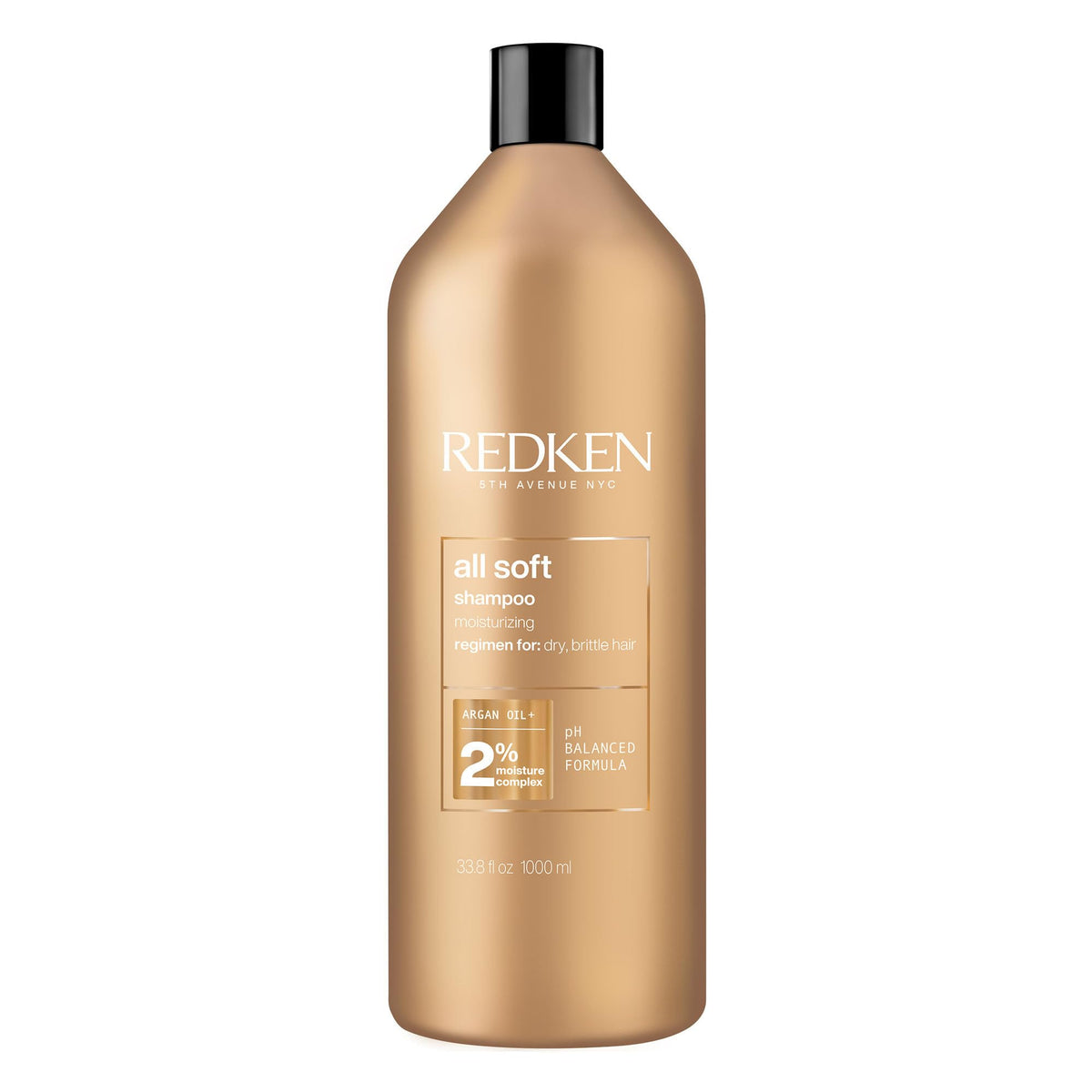 Redken All Soft shampoo front packaging showing hydration benefits