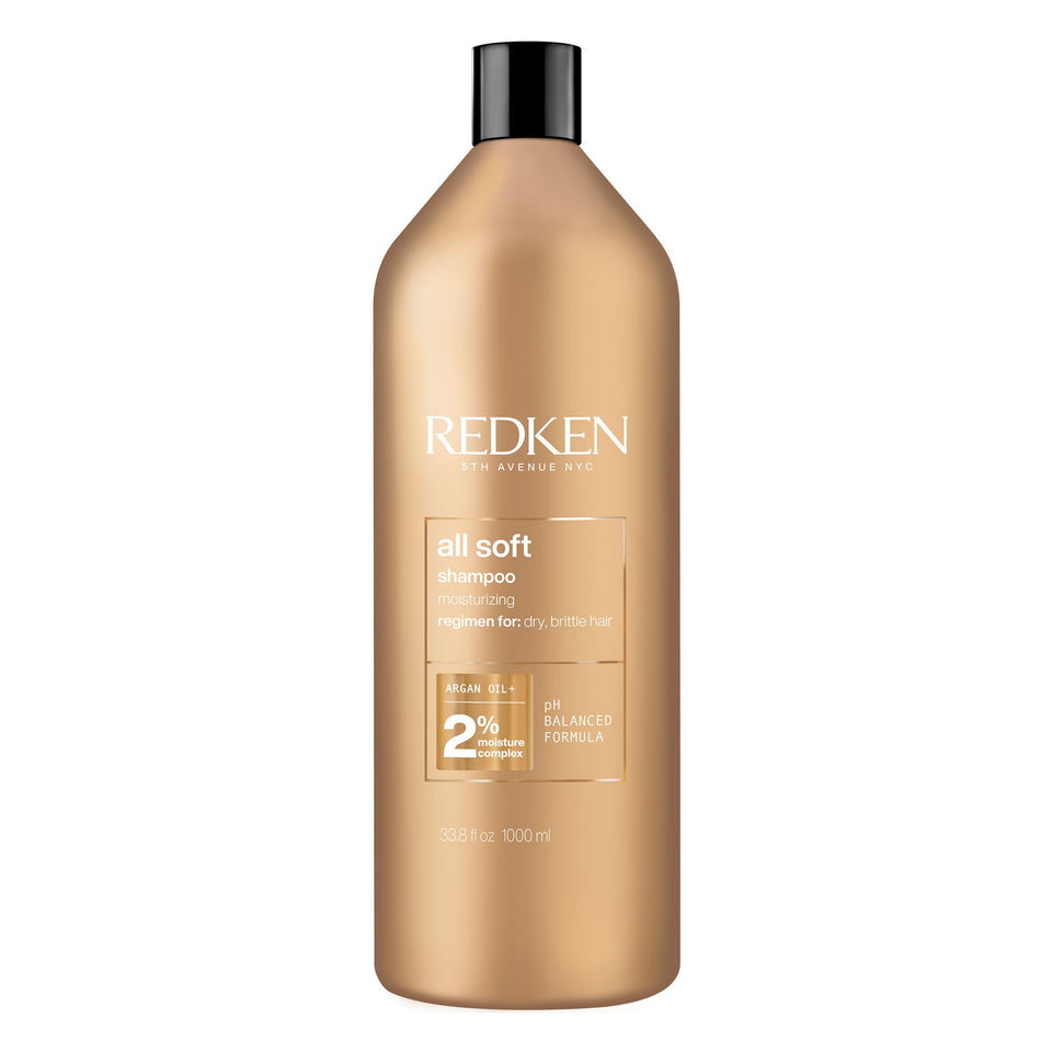 Redken All Soft shampoo front packaging showing hydration benefits