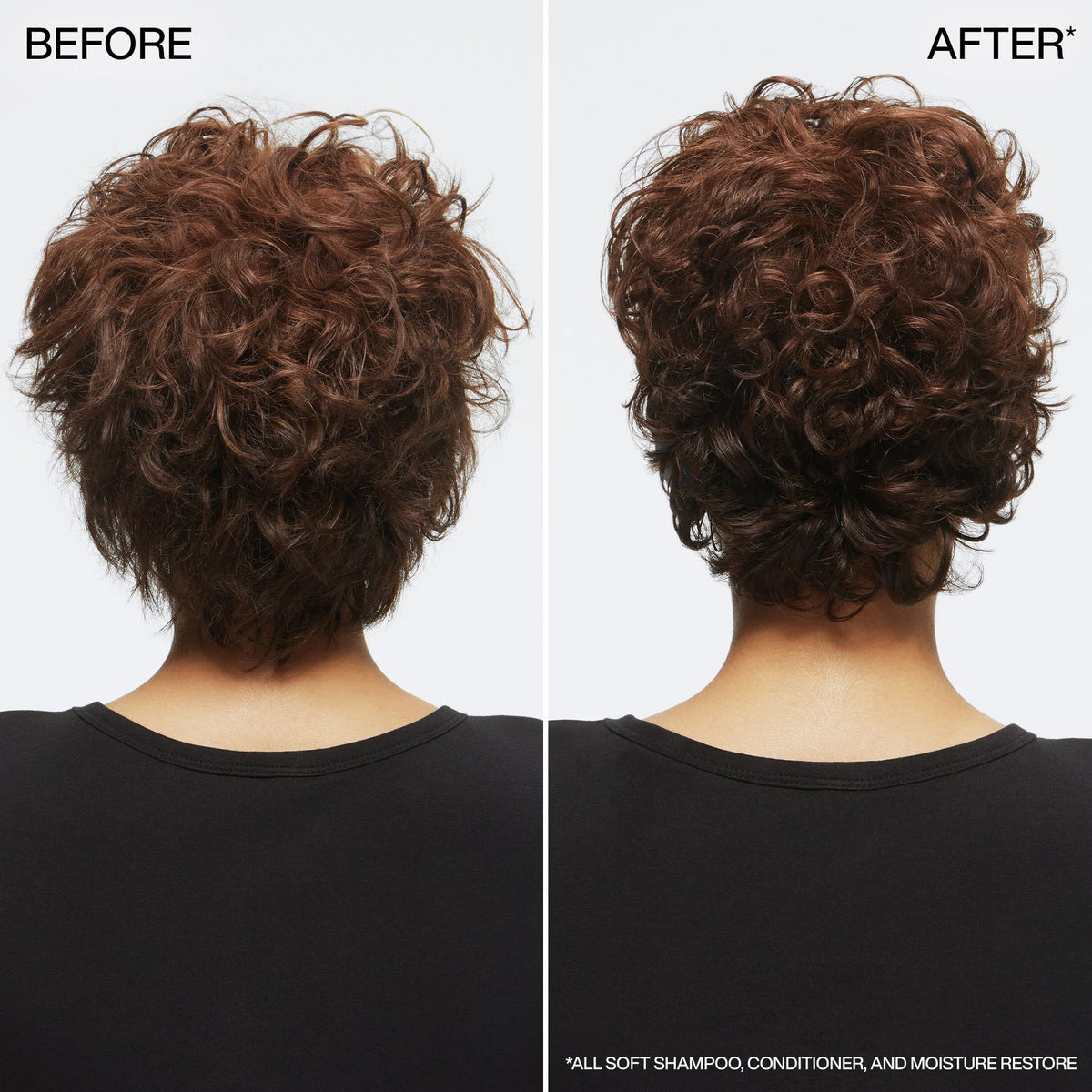 Redken All Soft shampoo applied to single hair strand showing improved texture