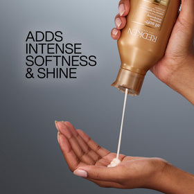 Redken All Soft shampoo paired with All Soft conditioner demonstrating enhanced softening