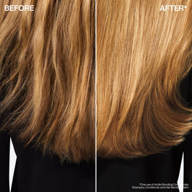 Redken balm applied to damp hair ends demonstrating immediate smoothing benefit