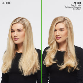 Redken mousse applied to towel-dried hair for root lift benefit