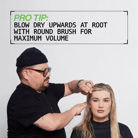Redken before-and-after hair comparison demonstrating visible volume benefit
