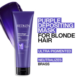 Redken Blondage being applied on blonde hair to neutralize brass quickly