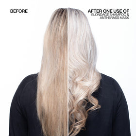 Redken Blondage being applied to wet blonde hair for toning