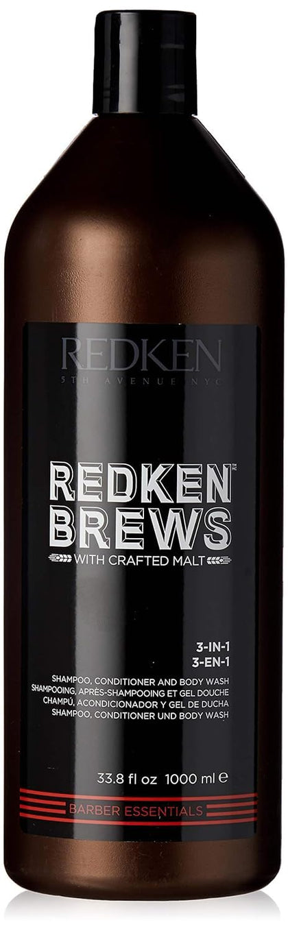 Redken Brews front packaging showing bold bottle and volume, convenience benefit