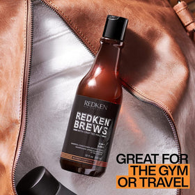 Redken Brews label ingredients view highlighting formula transparency and performance benefit