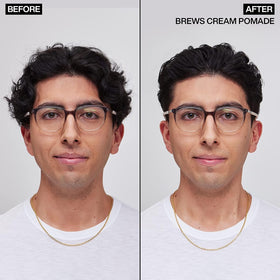 Close-up of Redken Brews label highlighting product details and clean formulation