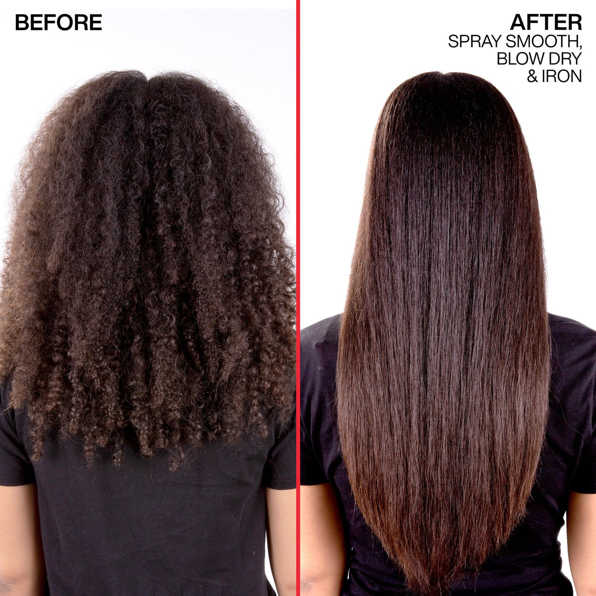 Redken Brews before and after split view showing reduced frizz and increased shine