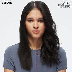 Redken aerosol nozzle close-up illustrating controlled spray for even hold