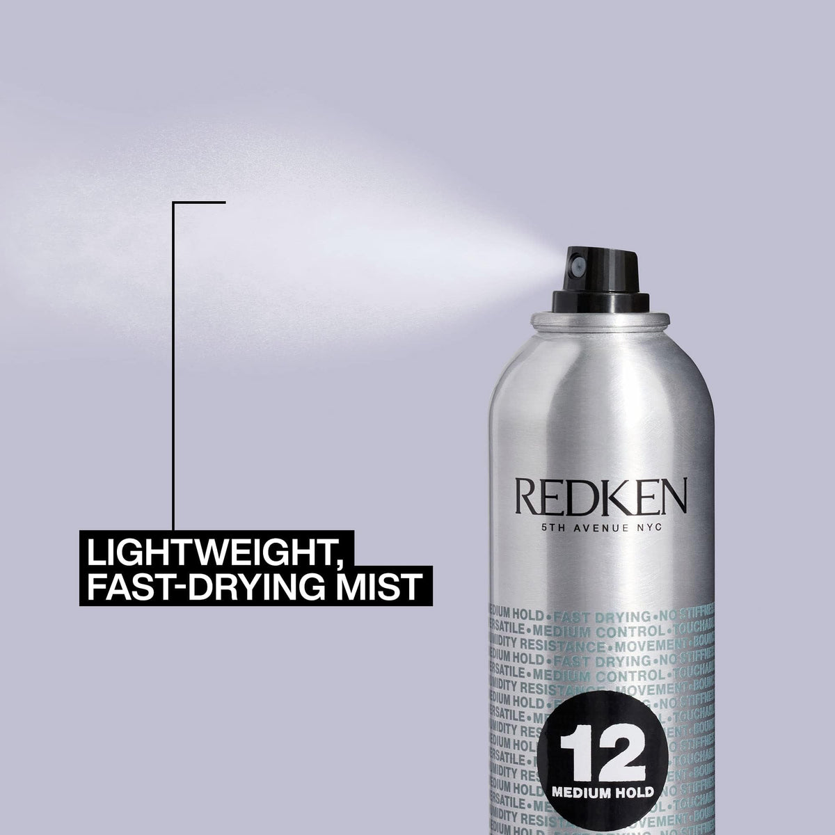 Redken fine mist spraying over hair demonstrating lightweight coverage benefit