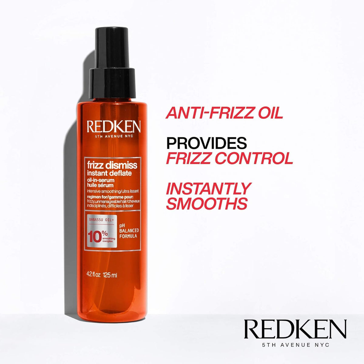 Redken ingredient label highlighting babassu oil and smoothing complex for moisture