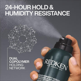 Redken applied to an updo showing firm hold and humidity resistance