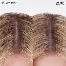 Redken before and after on dark hair showing refreshed roots without residue