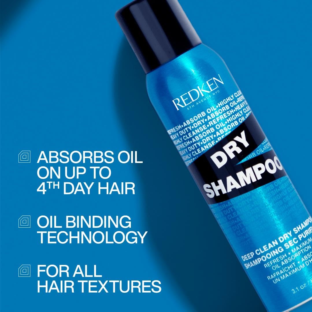Redken deep clean label closeup highlighting ingredients and benefit: starch-based oil control