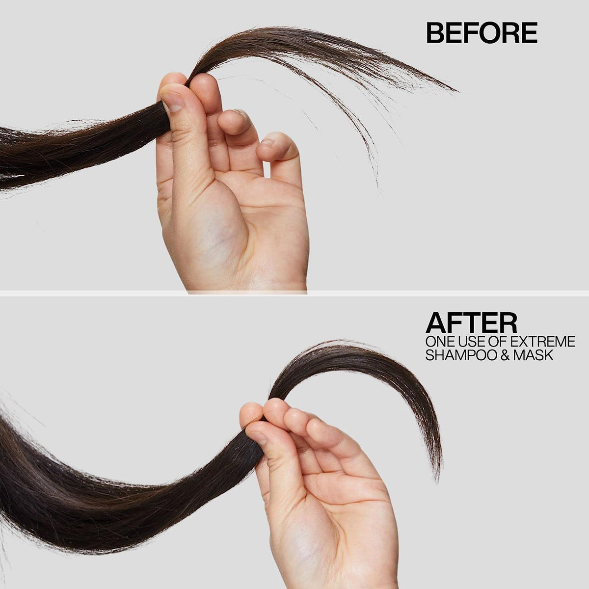 Redken Extreme Conditioner styled hair after use showing smoother, stronger-looking strands
