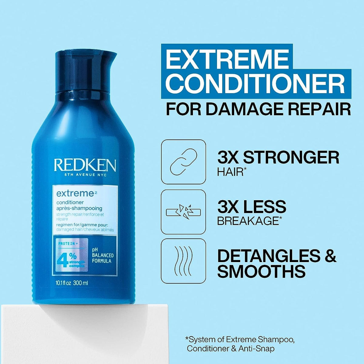 Redken Extreme Conditioner pump close-up highlighting dispensing ease and controlled use
