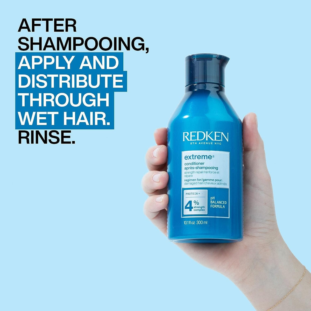 Redken Extreme Conditioner 10.1 fl oz next to everyday items to show true size