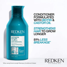 Redken product with biotin and castor oil visual emphasizing strengthening