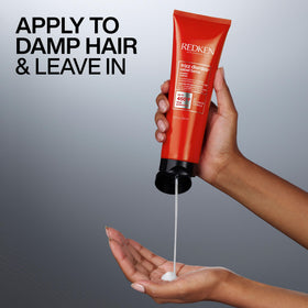 Redken before and after comparison showing reduced frizz and smoother finish