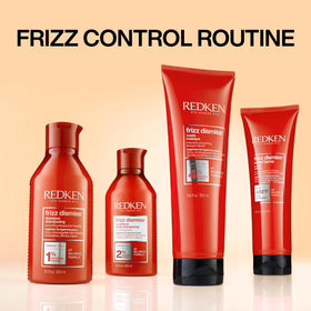Before and after hair comparison with Redken showing reduced frizz