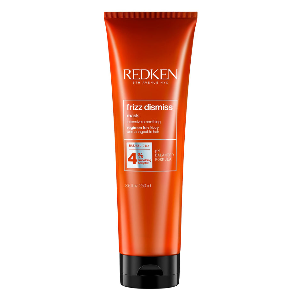 redken Frizz Dismiss mask front packaging showing product clarity and professional brand benefits