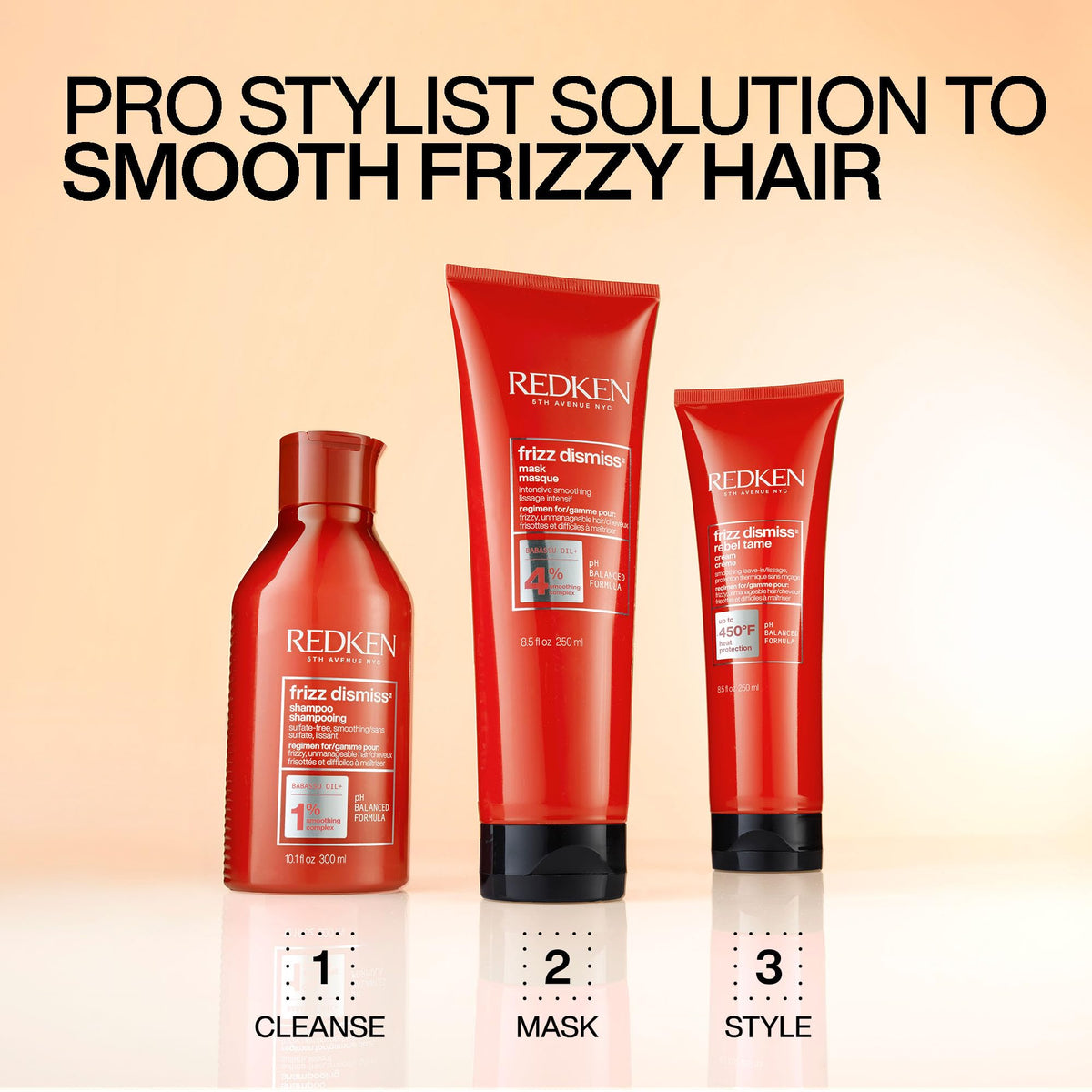 redken Frizz Dismiss mask label close-up with directions and ingredients for informed use