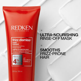 redken Frizz Dismiss mask creamy texture close-up highlighting rich hydration and smooth feel