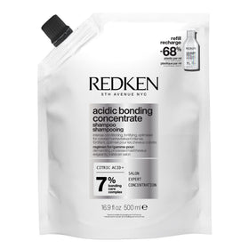 Redken front packaging showing refill bottle and brand for sustainable savings