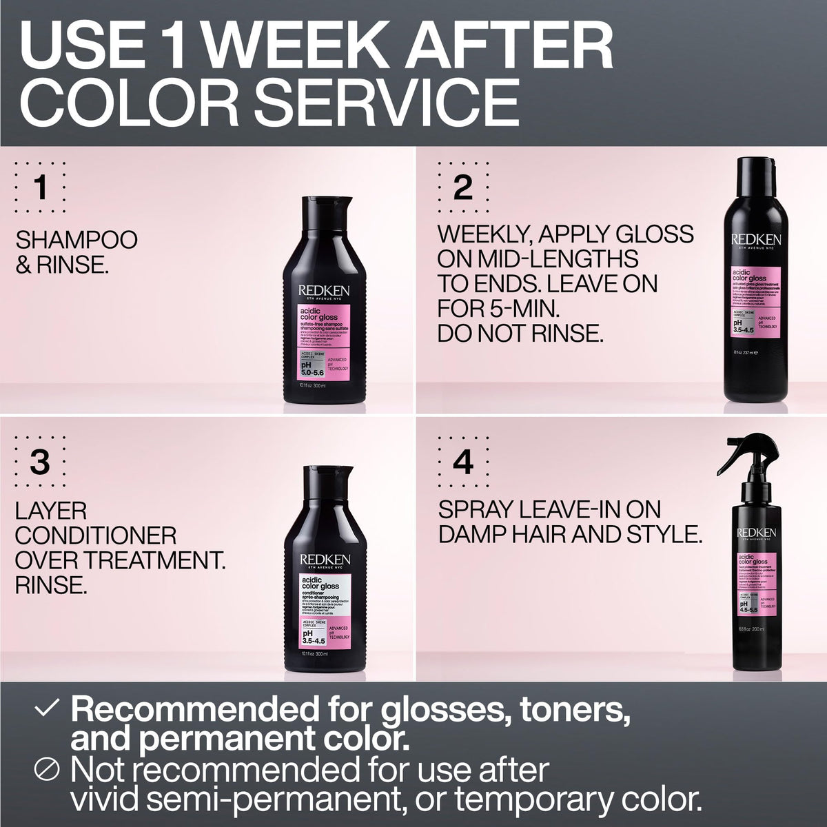 Redken applied to damp hair mid-lengths, demonstrating quick salon results