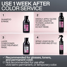 Redken applied to damp hair mid-lengths, demonstrating quick salon results