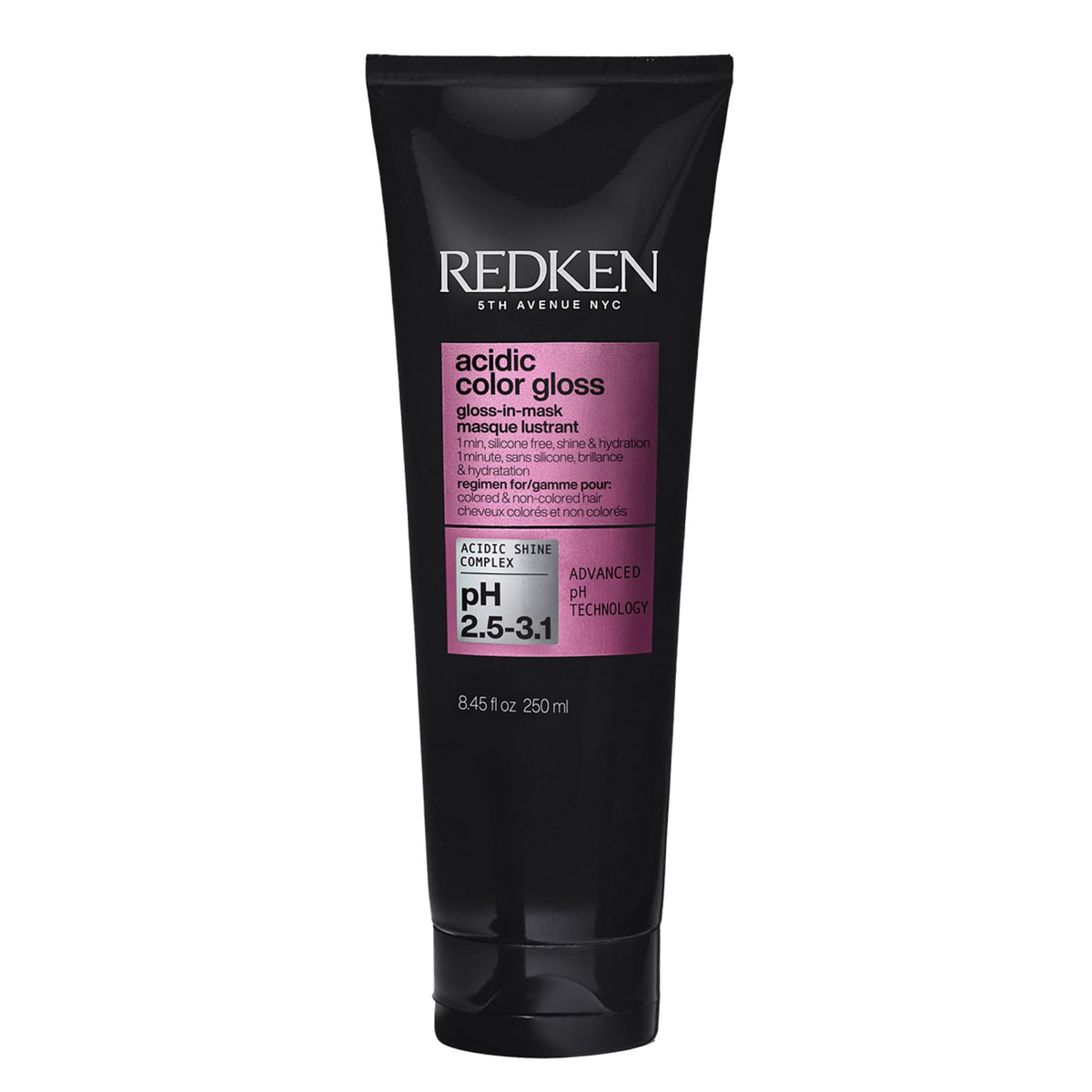 Redken gloss-in-mask front jar showing packaging and instant shine benefit