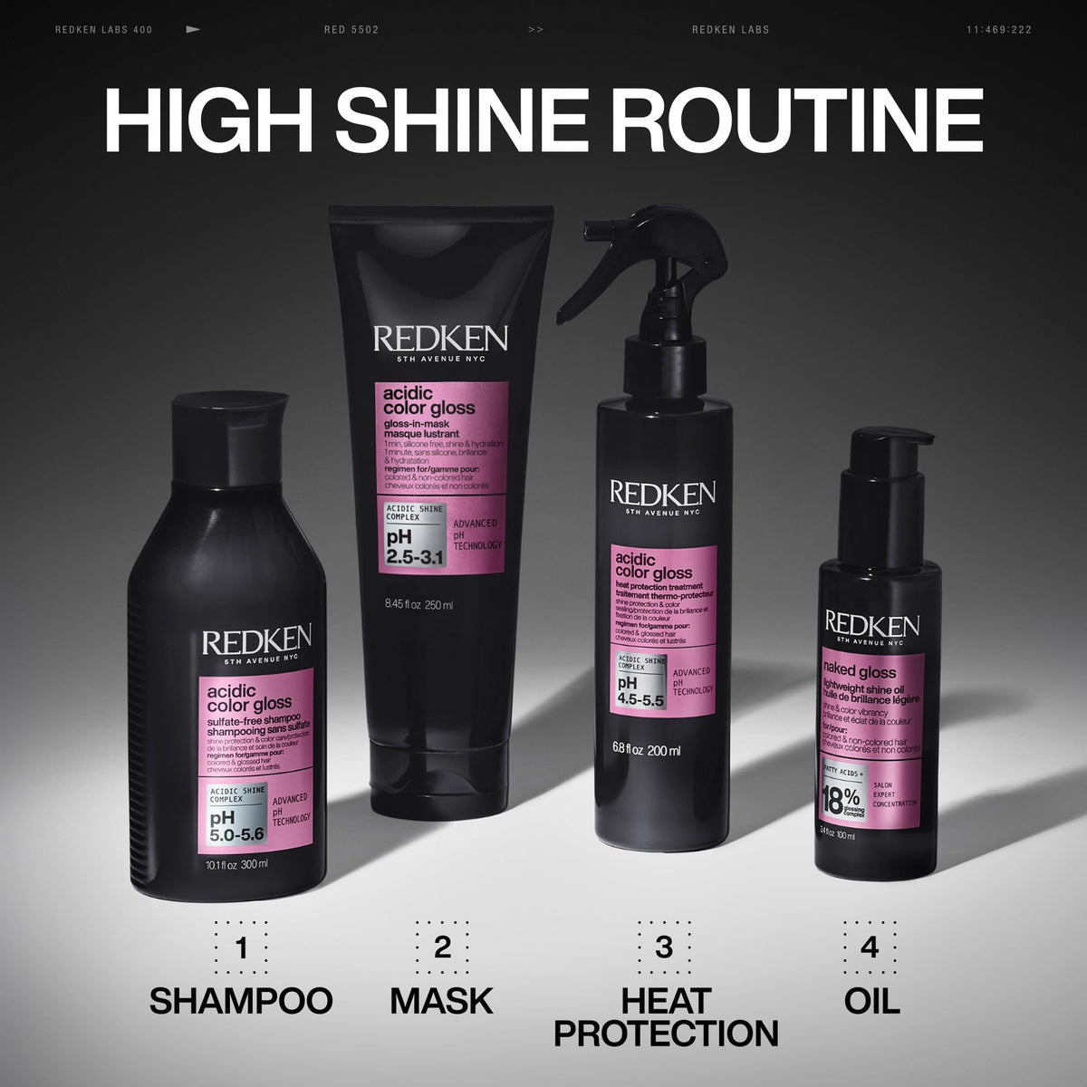 Redken gloss-in-mask staged in bathroom lifestyle scene for at-home salon results