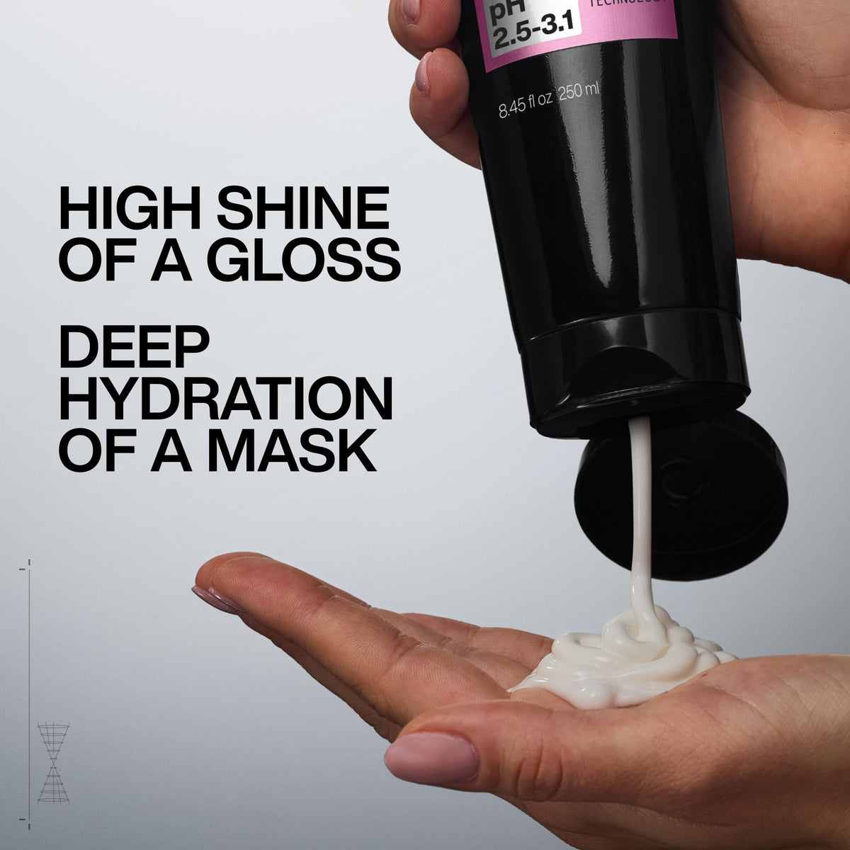 Redken gloss-in-mask next to common bottle showing compact size and convenience