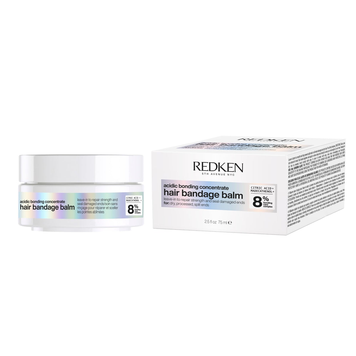 Redken bandage balm front pump showing sleek packaging and easy dispensing benefit