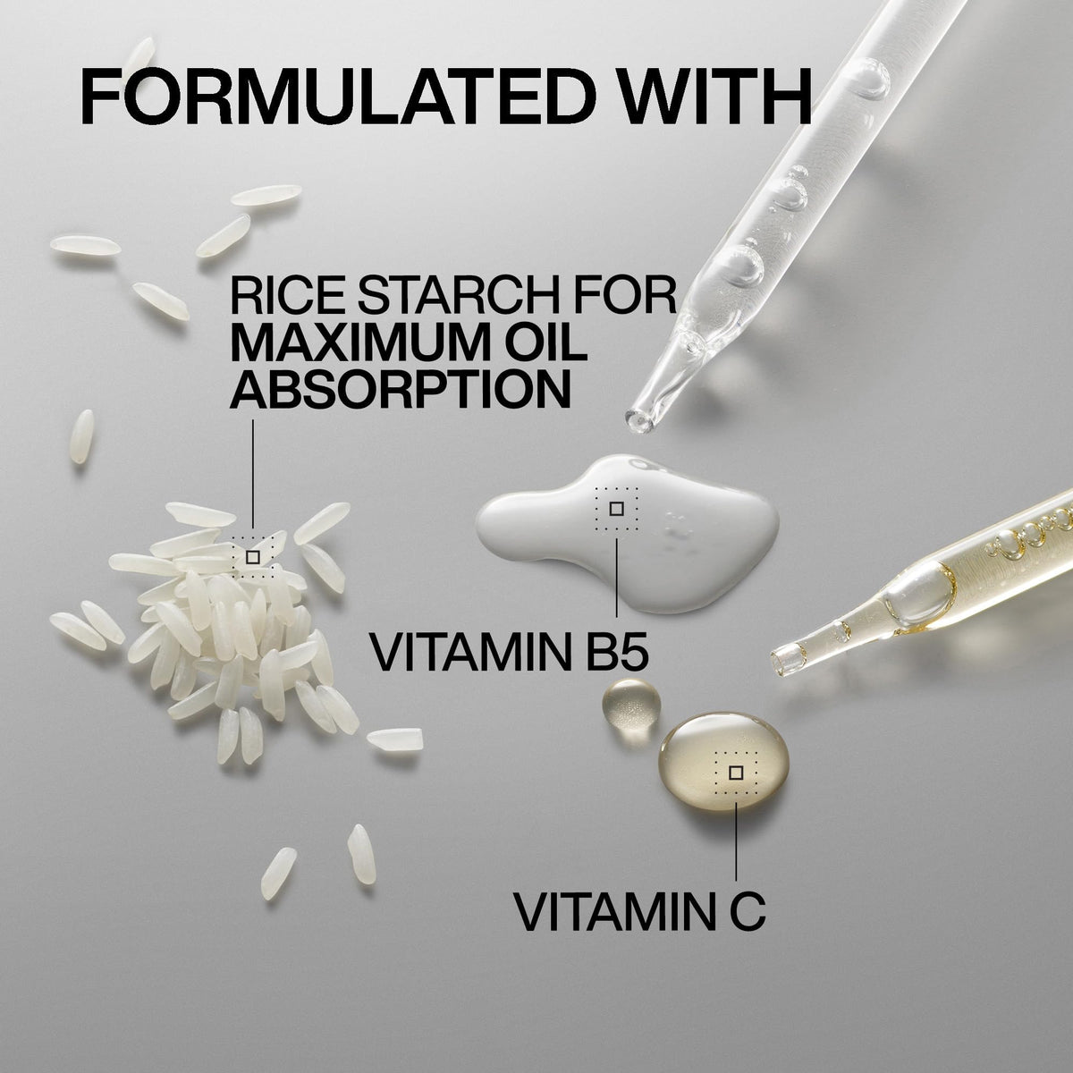 Redken ingredient display of rice and potato showing natural oil-wicking benefits