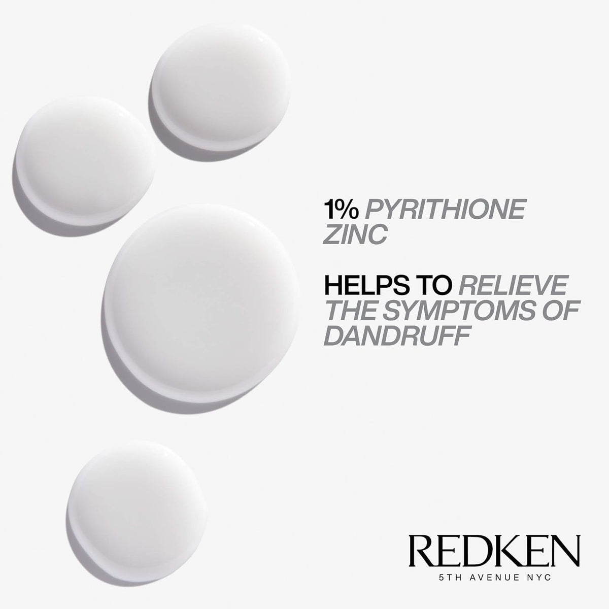 Redken label close-up highlighting pyrithione zinc ingredient benefits