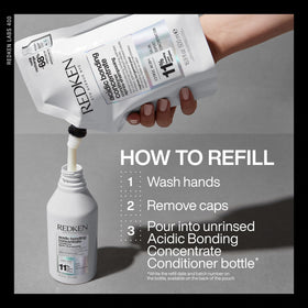 Close-up of Redken label highlighting citric acid and bonding care complex ingredients