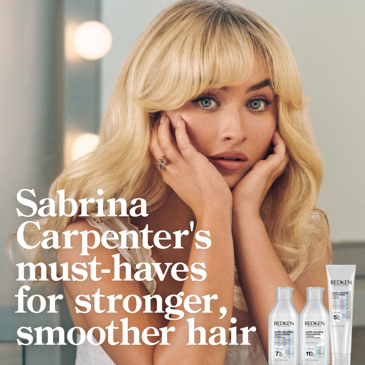 Redken label ingredients close-up highlighting citric acid and bonding complex benefits