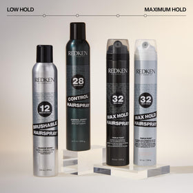 Redken Max Hold Hairspray used on an updo to maintain lift and reduce frizz