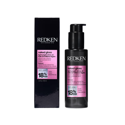 Redken bottle front packaging showing product and sleek design benefits
