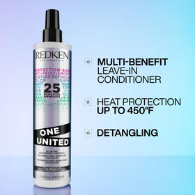 Redken One United back label with ingredients and usage benefits