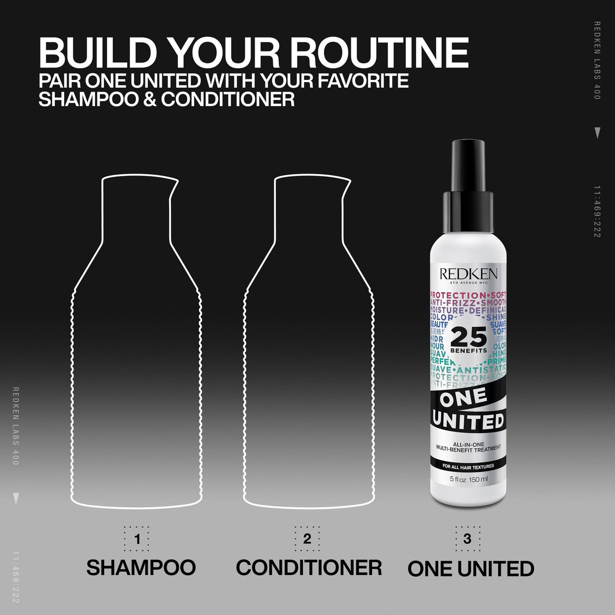 Before and after hair treated with Redken One United showing smoother finish
