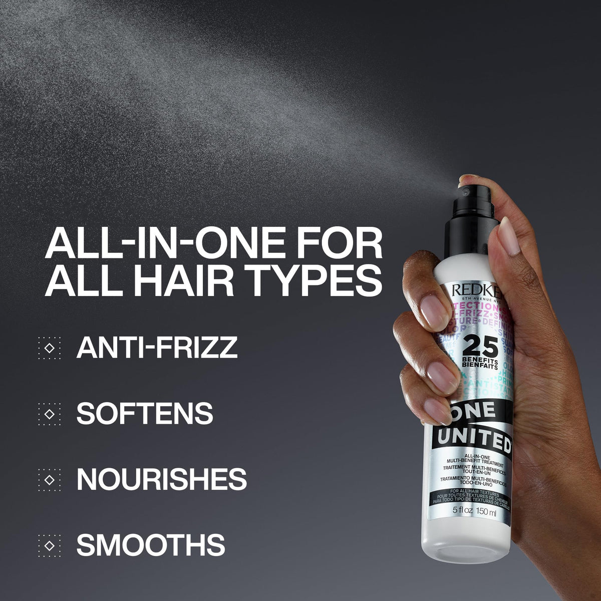 Redken One United before and after photo showing reduced frizz and shine