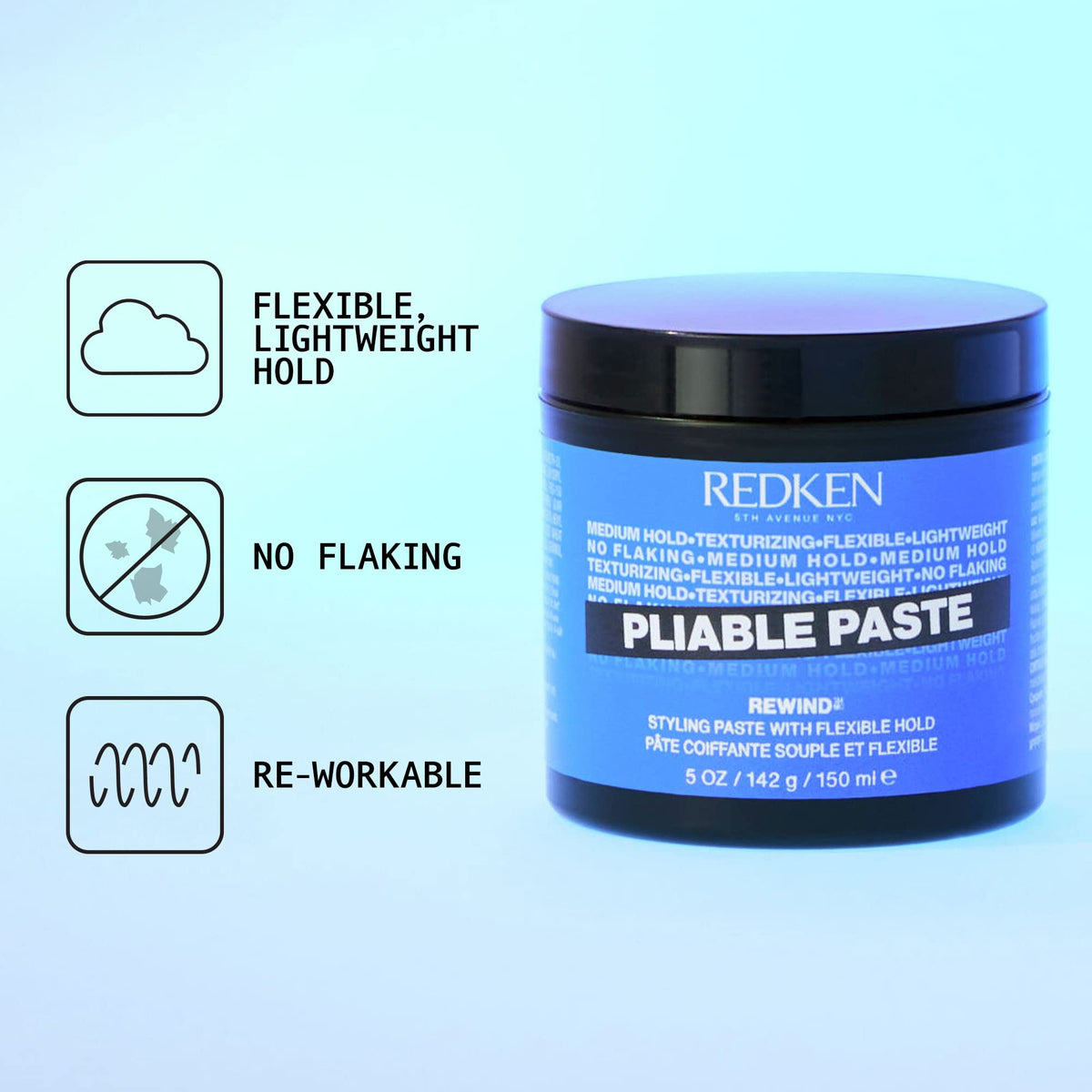Redken pliable paste being rubbed between hands demonstrating simple application and even distribution