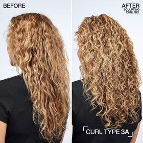 Redken sculpting curl gel in hand demonstrating easy, non-sticky application