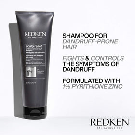 Redken shampoo pour texture close-up showing smooth lather for scalp relief