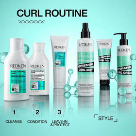 Redken bottle next to hand for scale showing travel-friendly size and design
