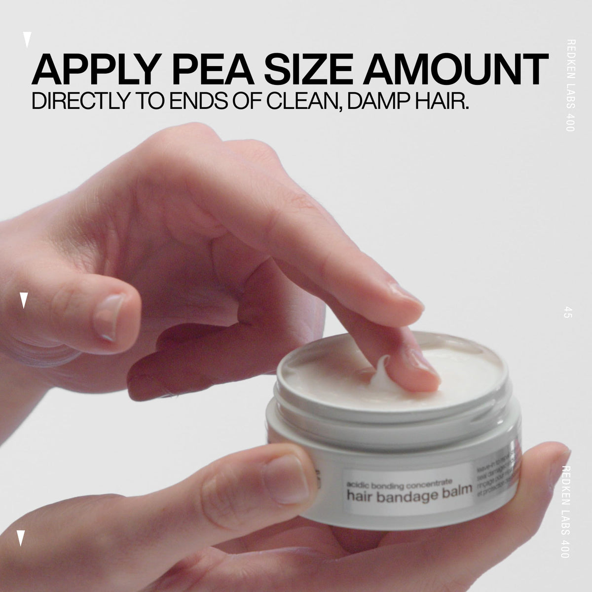 Redken product next to a hand showing scale for travel-friendly sizing benefit