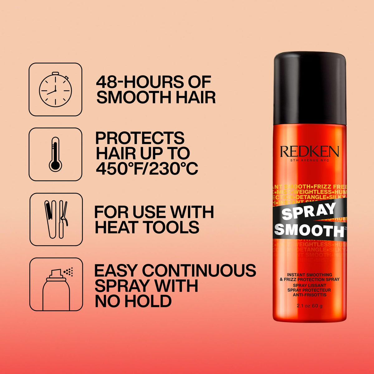 Redken spray smooth fine mist spraying over hair for even coverage